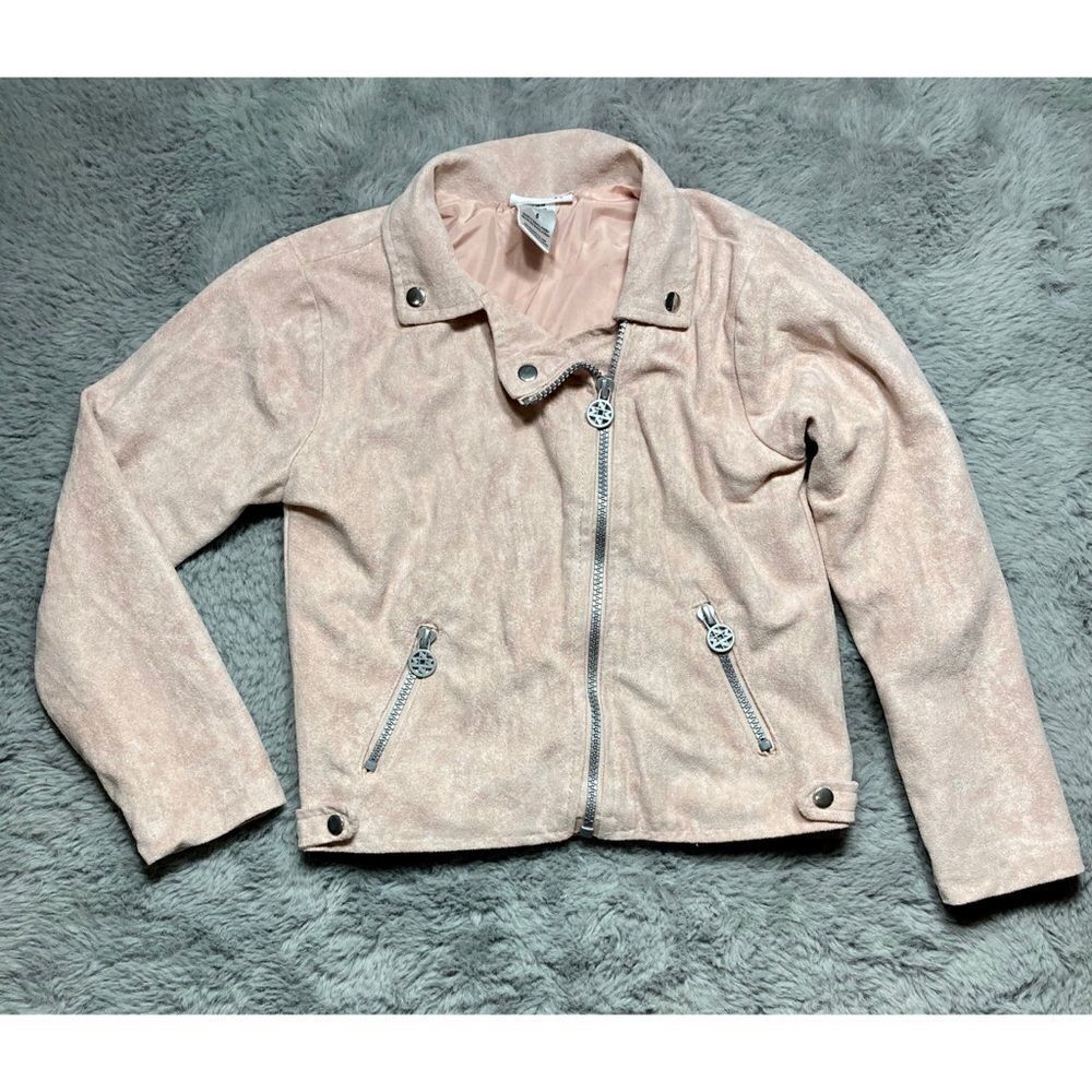 Girls Nicole Miller faux suede pink moto jacket